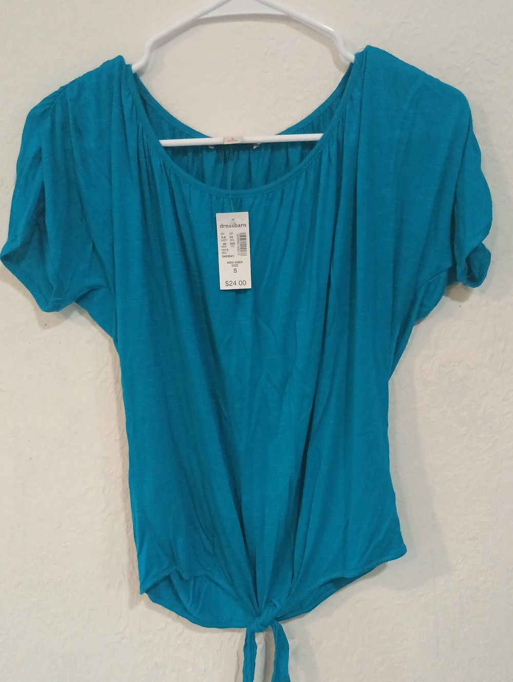 dressbarn Teal Tie-Hem Short Sleeve Top